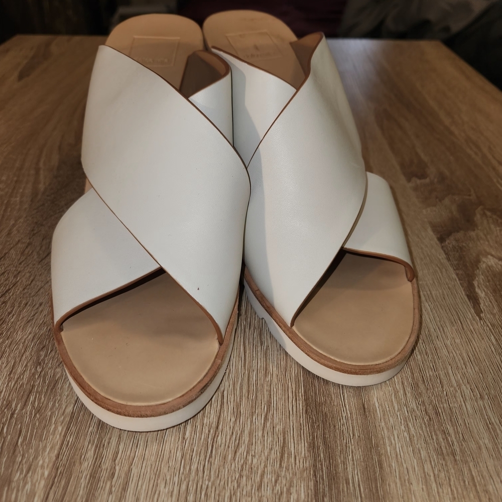 Dolce Vita White Crisscross Leather Slide Mules